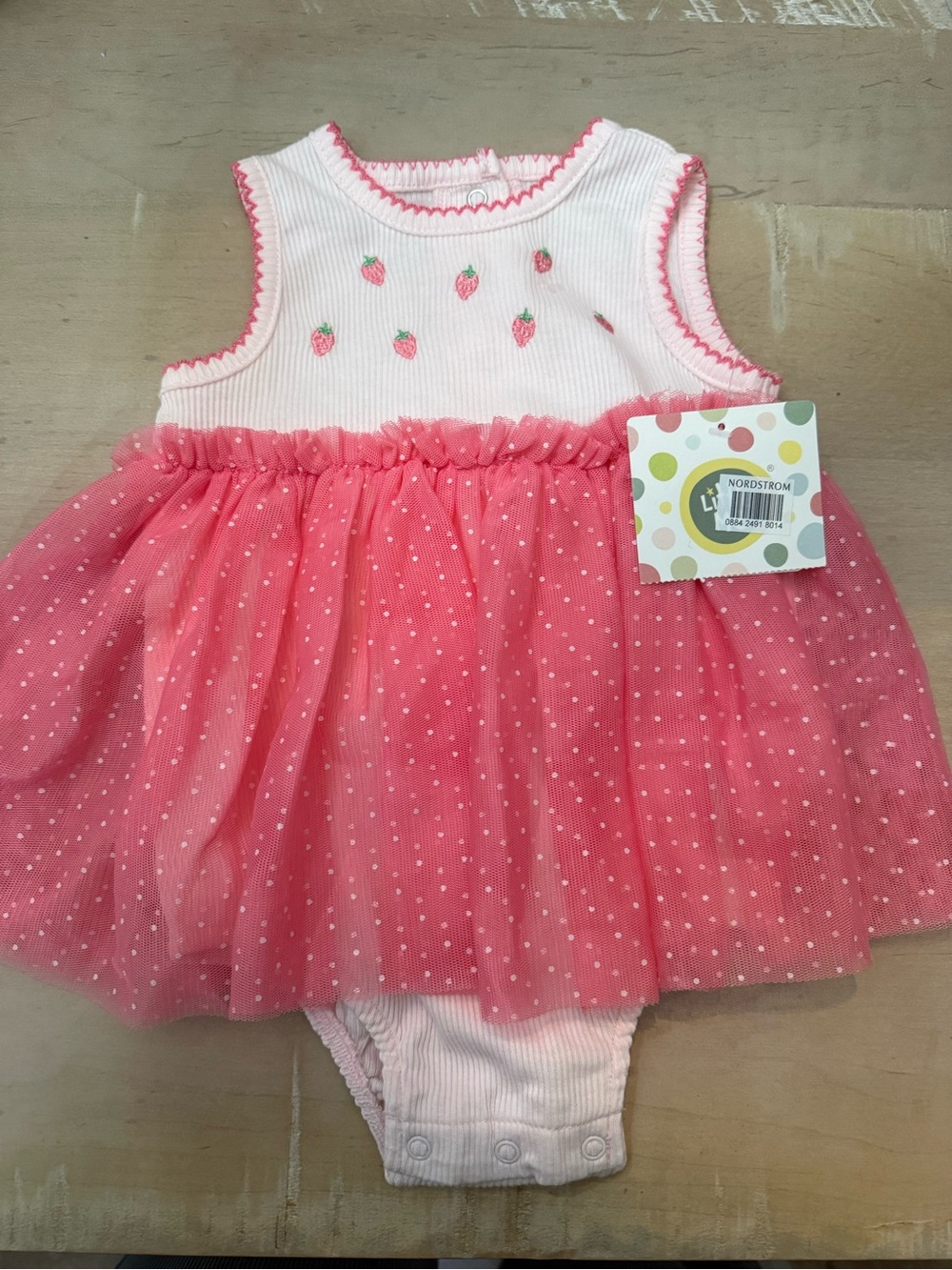 Nordstrom Little Me Pink Strawberry Tutu Bodysuit Dress 6 months